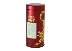 Red tin of Hwa Gung Tea Legends Series Jade WenShan Pouchong Tea with light blue label