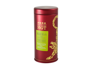 Red tin of Hwa Gung Tea  Legends Series LiShan Estate Oolong Tea with green label