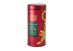 Red tin of Hwa Gung Tea Legends Series Alpine Oolong Tea with dark green label